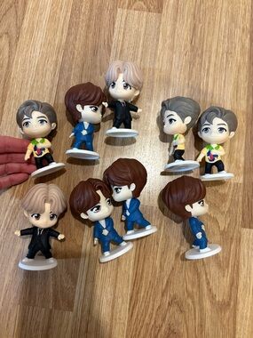 Set of 9 Cute Boy Character Figures - Blue, Brown, Gray & White